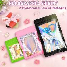 50/100个全息可重复密封包装袋,可爱彩色塑料防臭拉链铝箔袋,全息袋,食品储存袋,珠宝袋,适用于小型企业 - 全息 - 查看 9