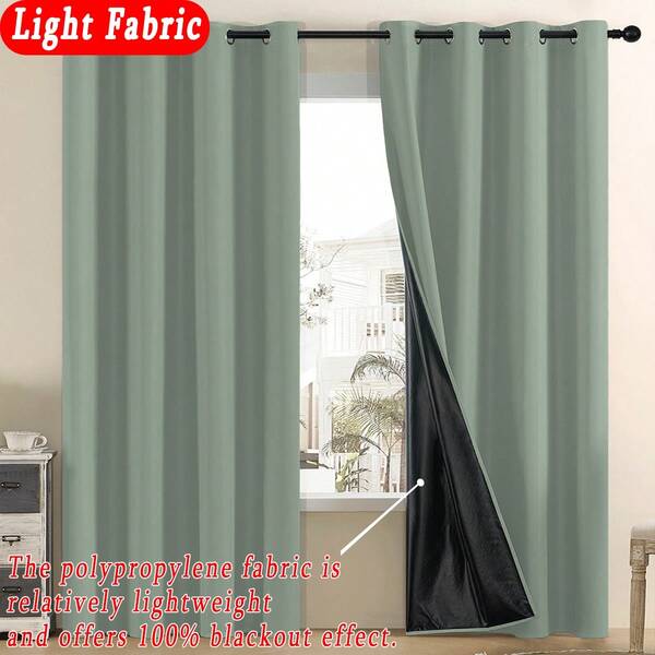 2pcs Minimalist Sage Green Blackout Curtains, Black Blackout Coating, 100% Blackout, Soundproof, Thermal Insulated, Privacy Protection, Grommet Top, Lightweight Polyester Fabric, Washable, Suitable For Bedroom, Living Room, Office, Outdoor Shading, 100gsm