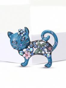 复古花卉猫咪胸针，镶嵌闪亮水钻 - 奇思妙想的猫咪别针，可用于外套/包包装饰和爱猫人士的礼物 - 貓(0462) - 查看 13