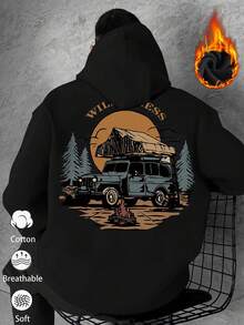 1 pezzo Felpa con cappuccio da uomo, felpa foderata in pile, design con stampa a mano, adatta per pendolarismo, scuola, sport, essenziale per autunno/inverno, outfit di coppia, regalo per le vacanze