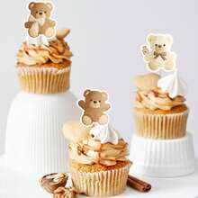 8 piezas/24 piezas/48 piezas Decoraciones para cupcakes con osos para fiesta de baby shower, fiesta de cumpleaños, decoración de pasteles - Multicolor - Ver 4