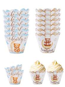 6 件婴儿洗礼主题派对纸杯蛋糕包装纸、熊图案烘焙纸杯蛋糕包装纸、“我们迫不及待”设计性别揭秘主题蛋糕装饰、生日装饰、派对用品、纸杯蛋糕装饰、烘焙用品、甜点装饰、婴儿洗礼装饰、性别揭秘用品、厨房用品 - 小熊 - 查看 1