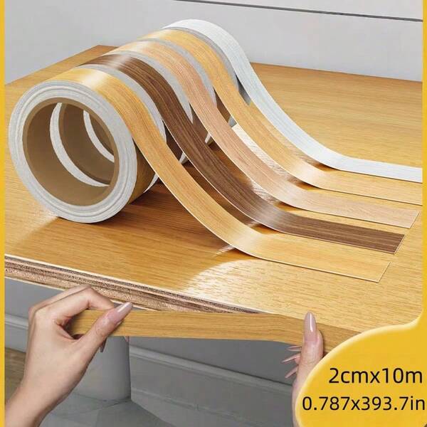1pc 2cm X 10m PVC Wood Grain Decorative Tape, Realistic Wood Grain Furniture Edge Protector Strip, Durable Adhesive Trim For Woodworking, Cabinets, Tables And DIY Projects, Natural Appearance, Seamless, Bendable Edging, Essential For Home Renovation