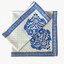 FINGERCRAFT Cloth Napkins, Set Of 12 Cotton Linen Blend Printed Dinner Napkins Cloth Mitered Corner Perfect For Parties Dinners Weddings Cocktail Christmas Easter 20x20 Blue Floral - 彩色 - 查看 8