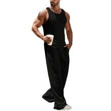 2025 Men's Sleeveless Knit Vest & Joggers 2-Piece Set - Solid Color Sporty Casual Loungewear Wholesale
