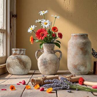 1PC Pastoral Style Pottery Jar, Artistic Home Decoration Vase, Centerpieces, Suitable For Flower Arrangement In Homestays, Living Rooms, Dining Tables, Outdoor Gardens, Countryside Style Small Vase Room Decor Flower Vase Glass Vase