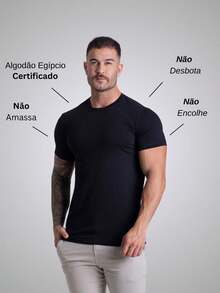 Men's Basic T-Shirt Egyptian Cotton Premium Slim Fit Shirt - 黑色 - 查看 2