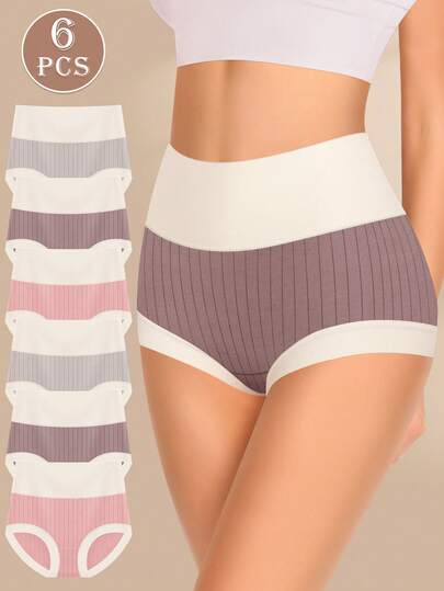 MIOTAN 6pcs Women's Cotton Underwear High Waist Comfortable And Soft Underpants