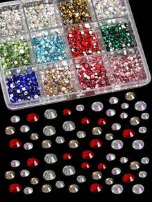 2 Boxes Flat-Back Rhinestones Value Pack - Multi-Color & Size Mixed Round/Fancy Stones For Nail Art DIY Jewelry Decorations - 彩色 - 查看 2