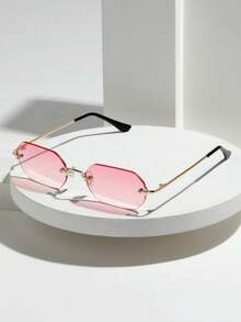 015835340007 1 chiếc kính râm gọng kim loại hình lục giác nhỏ, không gọng, kiểu dáng cổ điển, unisex, tròng kính chuyển màu thời trang, thích hợp cho đường phố, bãi biển, đi làm, du lịch, phong cách retro cổ điển (Kèm dây đeo, hộp đựng kính và khăn lau) - Màu Hồng baby - Xem 11