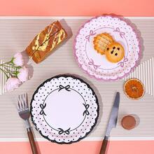 10pcs/20pcs/30pcs/50pcs/60pcs (Pink/Blue/Black) Bow Paper Plates, 7 Inch, Bow Themed Disposable Tableware Set For Birthday Party, Engagement, Wedding, Baby Shower, Bridal Shower - Multicolor - View 3