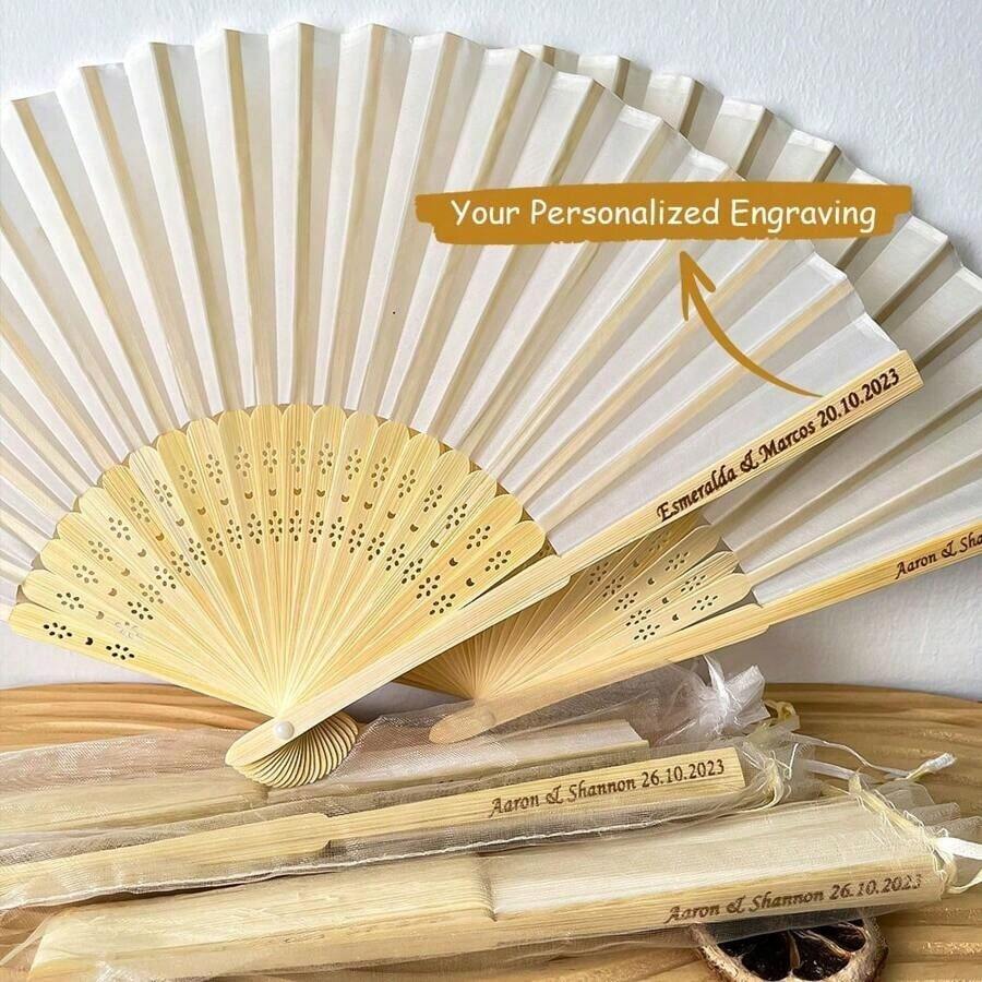 Personalized Silk Wedding Hand Fans, White Letter Engraved Folding Fans, Bulk Personalised Wedding Bridal Party Favors Special Event Fans Summer Wedding, Rustic Fashionable, Vintage, For Women/Men, School Supplies, For Teenagers, Junior High School Students, Middle School Students, High School Senior High School Students, College Students, University Students, Freshman, Sophomore, Underclassmen