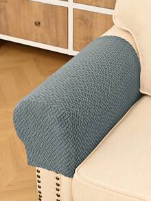 2pcs Khaki Solid Striped Sofa Armrest Covers, Classic Minimalist Design, High Elasticity Dust-Proof Sofa Armrest Protectors, Anti-Cat Claw, Removable And Washable, Suitable For Living Room, Study, Bedroom Sofa Armrests, Black, Light Gray, Beige (4 Clips Included)