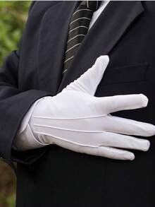 1 Pair White Three-Stripe Ceremonial Gloves, Breathable Sweat-Absorbing Parade Gloves, Traffic Security Guard Duty Gloves, Party Costume Gloves - White - View 7