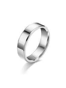 1 件男士 6 毫米宽不锈钢素色戒指，时尚日常百搭 - 銀色 - 查看 13