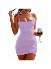 Vestido de Alcinha Plissado Look Festa Estilo Gringa balada - Roxo - Visão 1