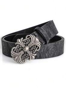 1 pièce Ceinture style vintage unisexe - Ceinture mode en faux noir avec boucle ajourée rétro - Ceinture style punk rock Y2K, convient pour jeans, robes et tenues décontractées - Noir - Voir 5
