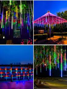 Outdoor Christmas Lights Meteor Shower Lights 8 Tubes 192/288LED Snow Falling Rain Drop Light -IP65 Waterproof, Dripping Icicle String Light For Christmas Tree Decorations Xmas Wedding Party, Blue,Multicolor,Warm White,White - Solar Led String Light - View 10