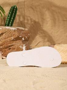 Evertop Surf 手工串珠贝壳和海星水钻装饰链，女士夏季沙滩拖鞋软底防滑，度假女神风格原创设计女鞋带可拆卸装饰链 - 白色 - 查看 3