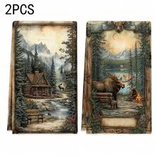 1 set/2 piezas/100 piezas Cabaña en el bosque con banco y patrón de alce Toallas de cocina y paños de cocina, adecuados para decoración de interiores en restaurantes, cocinas y baños, decoración de fiestas, regalos de festivales, como regalo - Multicolor - Ver 14