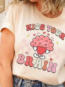 Womens Shirts SPED Teacher Shirt Kiss Your Brain Shirt Mental Health T Shirt Special Education Motivational Shirt Summer Tops For Teens,Loose Fit Round Neck Short Sleeve Women T-Shirt, Suitable For Summer Color Black White - 白色008 - 查看 1