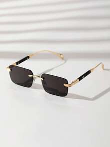 1pc Rimless Travel Sunglasses For Men With Metal Frame & Heart Shaped Detailing, Suitable For Driving And Fashionable Style (Comes With Glasses Case And Glasses Cord) Vintage Sunglasses Sun Glasses Beach Accessories Sun Glasses Sunglasses Shades For Summer Beach Vacation,Outdoor,Travel - Gold - View 8