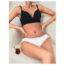 Women Satin Panty Bow Knot Frill Trim Ruched Cheeky Underwear Low Waist Bikini Briefs - trắng - Xem 4