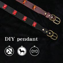 宠物狗项圈、猫项圈、带宝石的黑色 PU 皮革项圈、合金锌针钩、5 孔可调节、黑色狗项圈。 - 棕色 - 查看 5