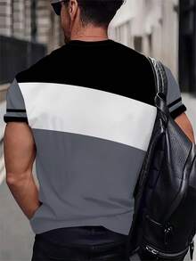 Áo thun thể thao cổ tròn cỡ lớn cho nam, vải dệt kim polyester thoải mái, thoáng khí, thời trang hàng ngày đa năng, màu sắc tương phản, họa tiết vương miện hình chữ K, in hình mới lạ - Nhiều màu - Xem 2
