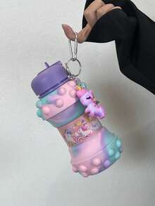 BENNY 2025 新款 550ml（18.6oz）户外硅胶水瓶 - 独角兽水瓶 - 卡通独角兽水瓶，可折叠硅胶运动杯，适合健身水壶旅行儿童，卡通独角兽造型设计，可重复使用 - 透明 BPA - 防漏 - 彩色 - 查看 11