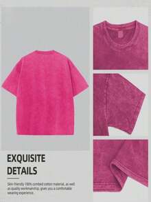 Vintage Wash T Shirt Print Casual Daily Wear 100 Percent Cotton Graphic Tee Men's T Shirt Sports Wear Men's Fashion Cotton Tee - Hot Pink - View 4