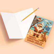 1pc Australian Christmas Card - Holiday Beach Scene With Santa, And Australian Animals - Envelope Style Holiday Greeting For Family, Friends And Colleagues - Perfect For Travel Enthusiasts And Summer Celebrations, Christmas Card | Cartoon Illustration | Paper Card, Christmas Card