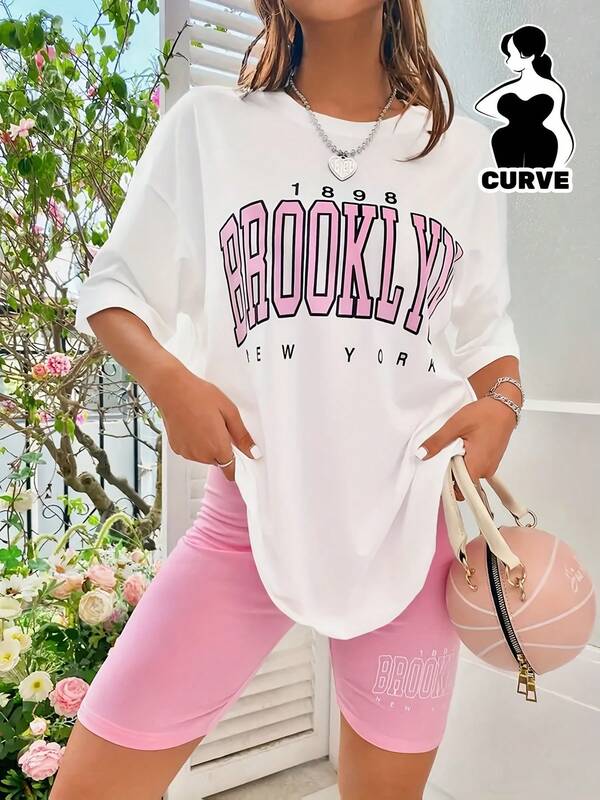 Women's White T-Shirt With Brooklyn 1898 New York Print, 180g, Cotton, Round Neck, Short Sleeves, Casual Urban Style, Perfect For Summer, Ideal For Combining With Jeans Or Shorts, Comfortable And Elegant Fashion, Women's Clothing .