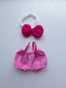 3pcs (Clothing Only) Summer Set With Rose And Hair Accessories, Glasses, Suspenders, Pants Set