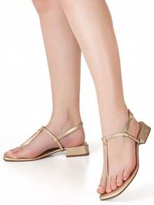 GiGiL Women's Flat Sandals With Toe And Ankle Strap Comfortable Casual - 金色 - 查看 2