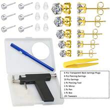 Ear Nose Piercing Kit Tool Stainless Steel Body Ear Navel Machine With 5 Pairs Stud Earrings Jewelry Set - White - View 17
