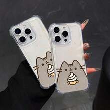 Shockproof Transparent Soft Back 16 15 14 13 12 11 Pro X XR XS 8 Plus, With Funny Pusheens Pattern Phone