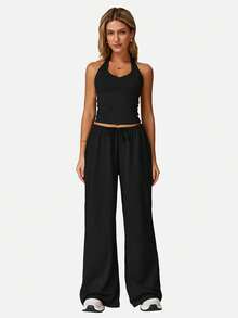 MFVIM Damen Sportbekleidung Set, Zwei Teile, Yoga Trägershirt und weite Lässig Hose, atmungsaktiv, weich und bequem, geeignet für tägliche Lässig, Sport und Fitness, Laufen.