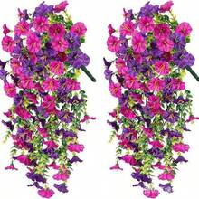 2pcs-Rayon Morning Glory With Eucalyptus Leaves, UV Resistant Realistic Hanging Flowers, Artificial Fake Flower Plants For Outdoor Spring And Summer Decoration, Artificial Hanging Flowers For Weddings, Homes, Offices, Gardens, Birthdays, Anniversaries, Festivals, Graduation Decorations, Thanksgiving Decorations, Halloween Decorations, Autumn Decorations, Harvest Festival Decorations, Room Decorations, Bedroom Decorations