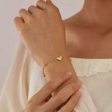 1pc Romantic Metal Rhinestone & Shell Heart Bracelet, Gift For Women/Best Friends