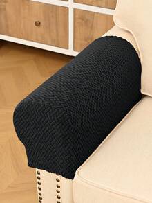 2pcs Khaki Solid Striped Sofa Armrest Covers, Classic Minimalist Design, High Elasticity Dust-Proof Sofa Armrest Protectors, Anti-Cat Claw, Removable And Washable, Suitable For Living Room, Study, Bedroom Sofa Armrests, Black, Light Gray, Beige (4 Clips Included)