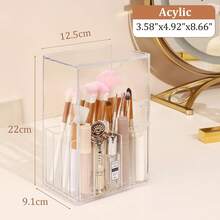Porte-pinceaux de maquillage en acrylique avec couvercle rabattable incliné – Rangement et organisateur transparents et anti-poussière pour pinceaux de maquillage – Grande capacité (17 emplacements) pour pinceaux de maquillage (transparent) - Transparent - Voir 5