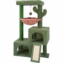 37.4 Cactus Cat Tree Tower With Twin Cat Condos For Indoor Cats AllinOne Activity Center With Cat Scratching Post Cozy Sleeping Perch Hammock And Toy Balls Green - 374Green - 查看 1