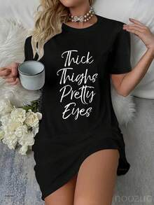 Thick Thighs Pretty Eyes Dress Pajamas Sleepdress Nightshirt Fun Cute Sexy Workout Dress Pajamas Sleepdress Nightshirt Dress Pajamas Sleepdress Nightshirt - 黑色 - 查看 1