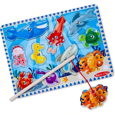 Magnetic Wooden Fishing Game And Puzzle With Wooden Ocean Animal Magnets,Early Education,Birthday,Gifts