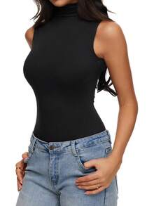Women's Fall Sleeveless Mock Turtleneck Tops Slim Fitted Shirts Office Casual Going Out Vest Cute Clothes CZJQ - 咖啡 - 查看 7