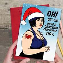 1pc Adult Funny Christmas Greeting Card - Envelope Style Wishes, Includes "Oh! Have Fun" Message, Clean Humorous Design, Welsh Flag Tattoo Cartoon Pattern & Snowflake Font - Holiday Greetings Suitable For Friends, Family, Colleagues - No Battery/Power/Paper Required