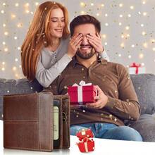 Carteras para Caballero, Billetera de Piel con Funcin de Bloqueo RFID, Billetera para Hombre, Cartera Plegable con 14 Bolsillos Tarjetas de Crdito, Regalo para Hombre, Novio, Pap, Marrn - marrón - Ver 7