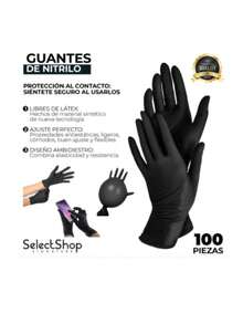 Guantes de nitrilo vinilo negro libre de látex 100 piezas: paquete de guantes desechables sin látex, resistentes a químicos y punzadas, uso sanitario e industrial. - Negro - Ver 8