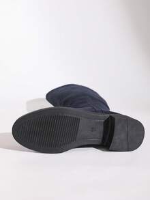 Women's Nude Suede Knee-High Riding Boots For Autumn/Winter, Thermal Lining For Warmth, Side Zipper Design For Easy On/Off, Slim Shaft For Elegant Height, Chunky Heel For Comfort, Classic Plain Style Suitable For Multiple Occasions,Party - Royal Blue - View 10